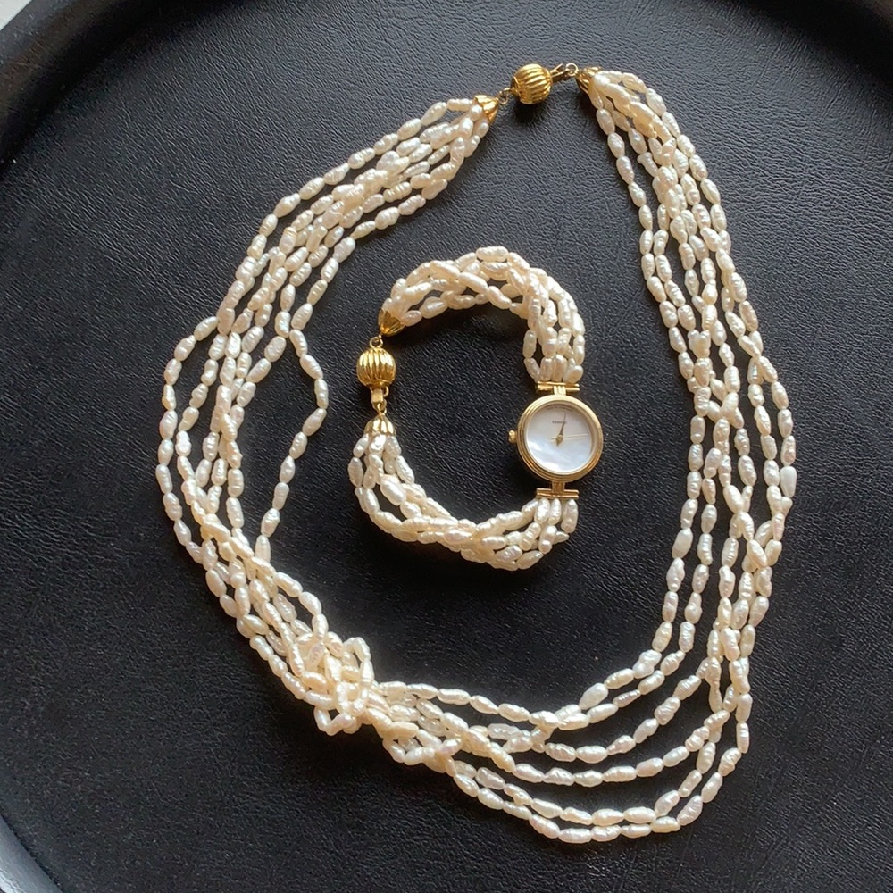 Freshwater Pearl Watch Quartz bracelet necklace